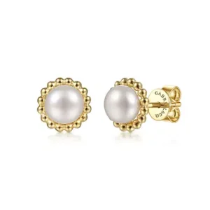 14K Yellow Gold Bujukan Pearl Stud Earrings