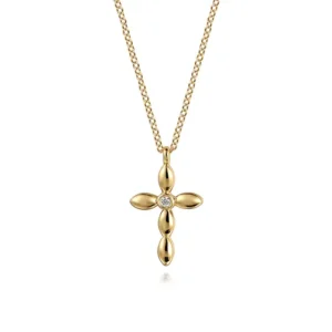 14K Yellow Gold Diamond Cross Necklace