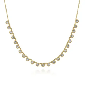 18 inch 14K Yellow Gold Round Diamond Station Necklace