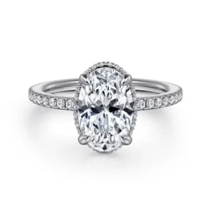 Allesia - 14K White Gold Oval Cut Hidden Halo Diamond Engagement Ring