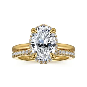 Bonnie - 14K Yellow Gold Oval Hidden Halo Diamond Engagement Ring